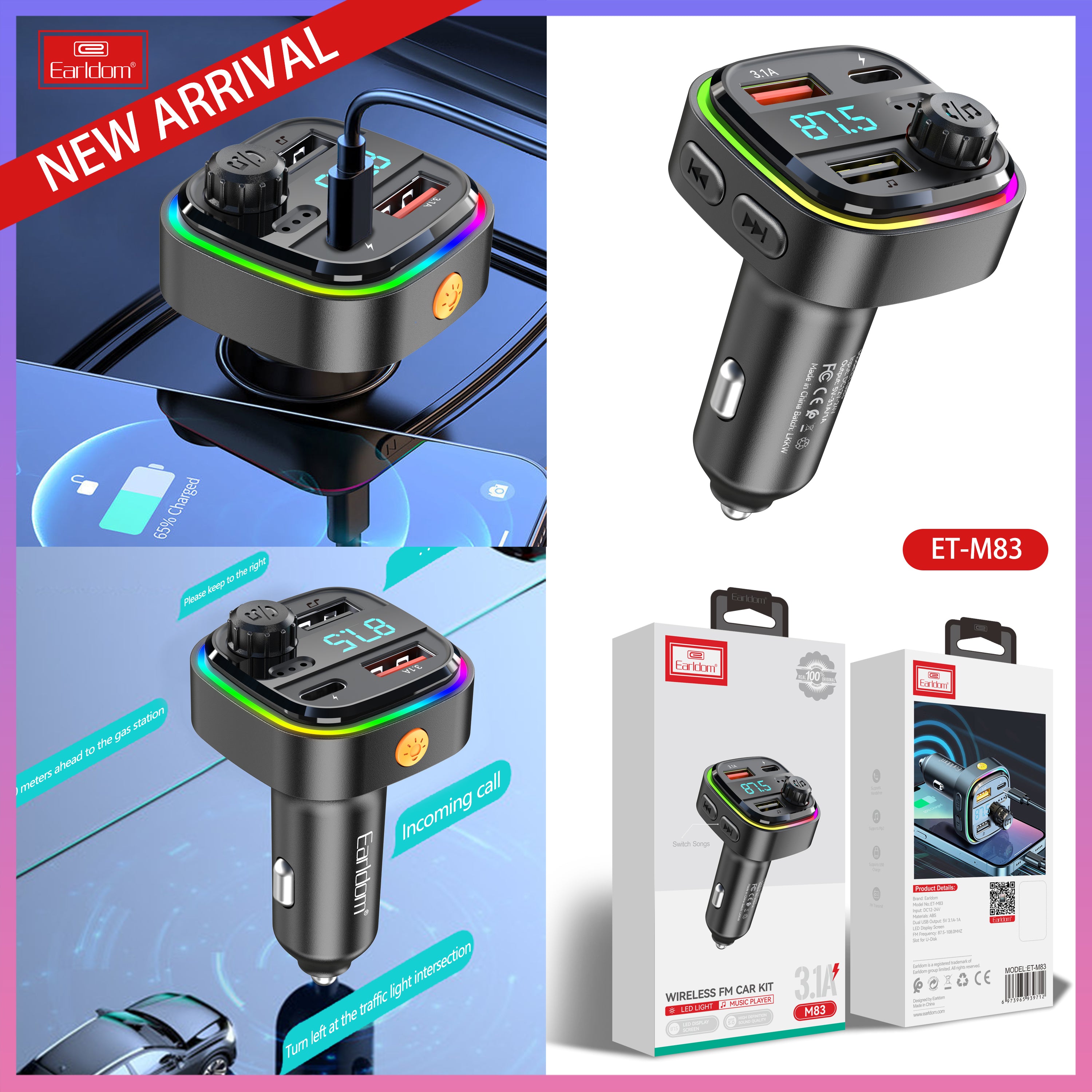 FM Bluetooth Transmiter With Fast Car charger FM Bluetooth Transmiter With Fast Car charger